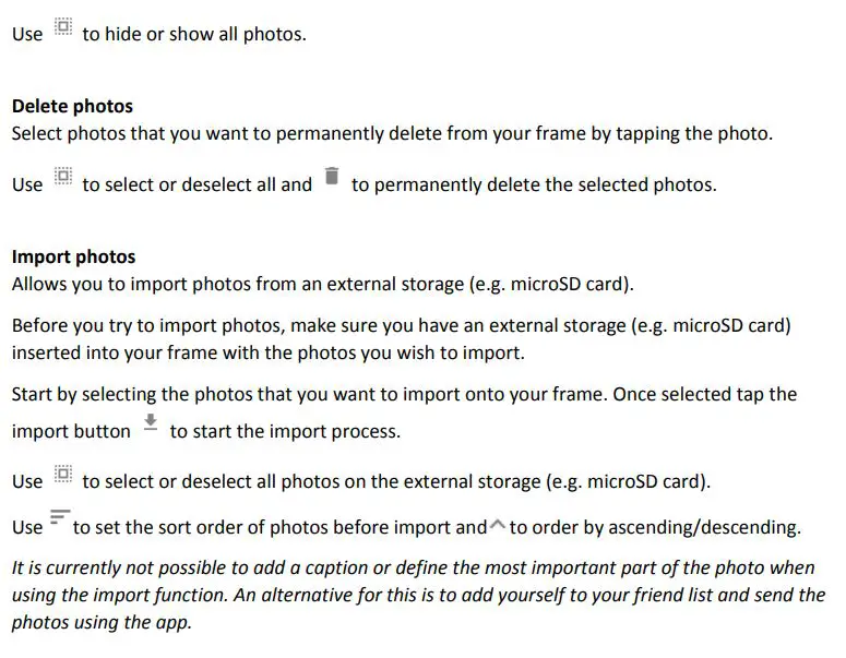 DENVER PFF-1021BLACK 10.1 inch Digital Photo Frame User Manual - Show hide photos