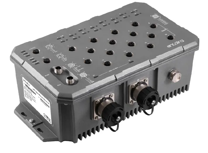 antaira LMP-1802G-M12-10G-SFP-67-24 Series 18-Port Industrial M12 IP67 Waterproof Gigabit PoE+ Light Layer 3 Managed Ethernet Switch