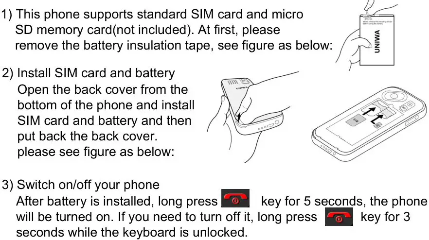 UNIWA 3G Feature Phone - Set up and switch on your phone