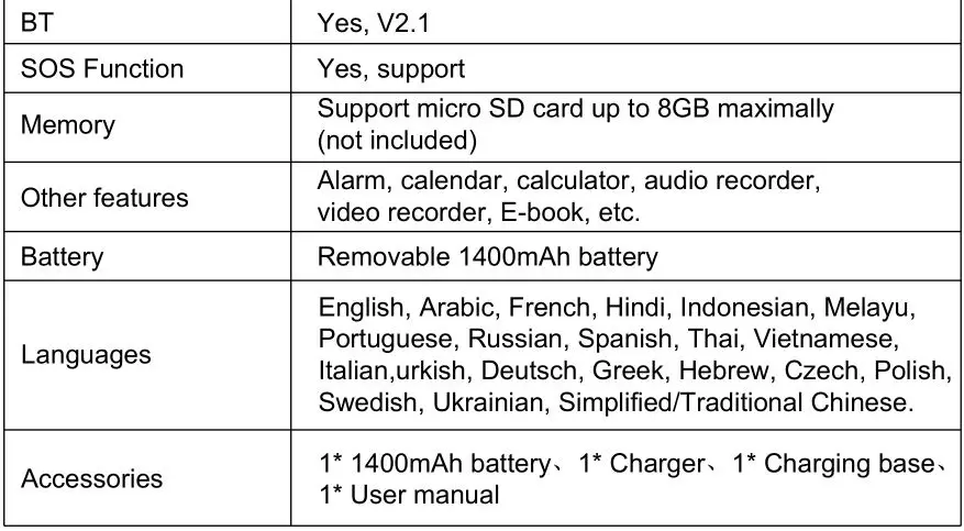 UNIWA 3G Feature Phone - The main parameters 3