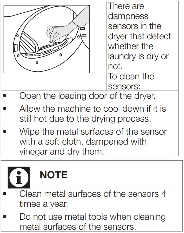 beko DU9149SX0W Tumble Dryer User Manual - Cleaning the sensors