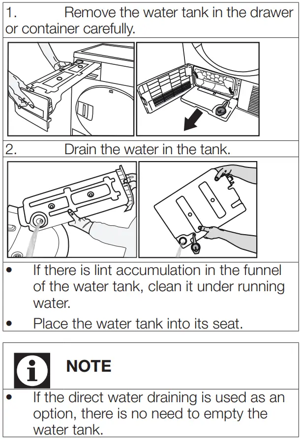 beko DU9149SX0W Tumble Dryer User Manual - Draining the water tank