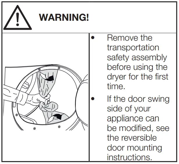 beko DU9149SX0W Tumble Dryer User Manual - Removing the transportation safety assembly