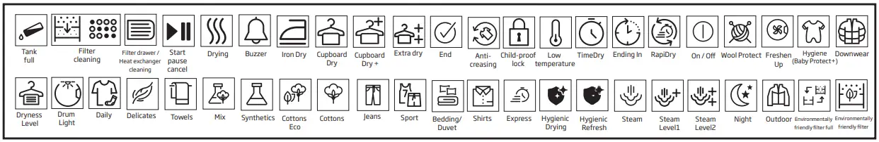 beko DU9149SX0W Tumble Dryer User Manual - Symbols