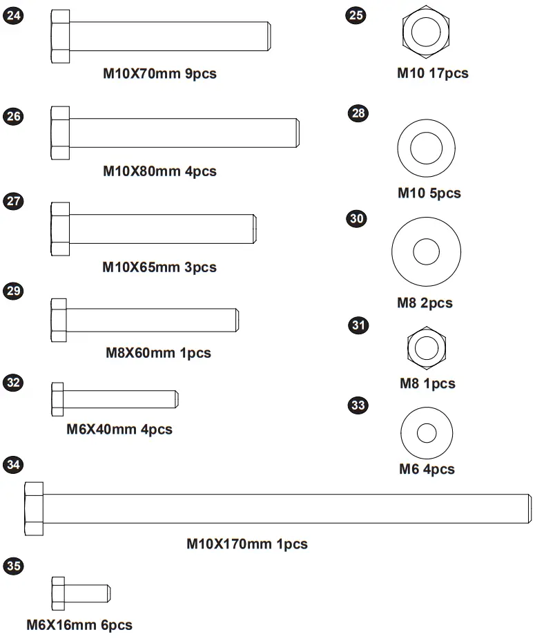 COSTWAY SP37730 Adjustable Olympic Weight Bench for Full-body Workout and Strength Training - PART IDENTIFICATION CHART