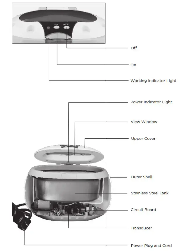 kogan Ultrasonic Jewellery Cleaner -Product Layout