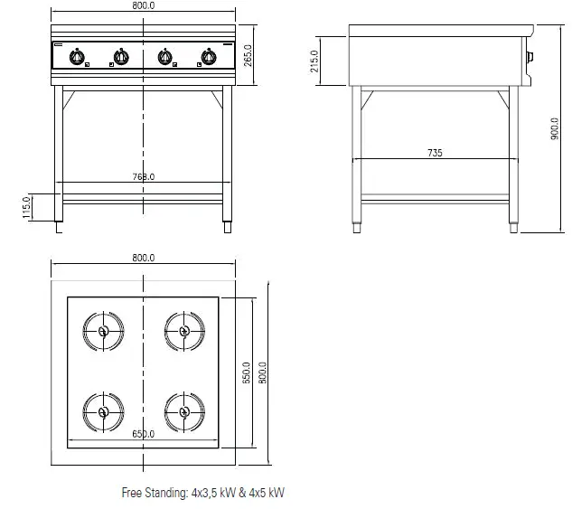 metos IND-E0P-L3500x2U Eco Kitchen Induction Range-15