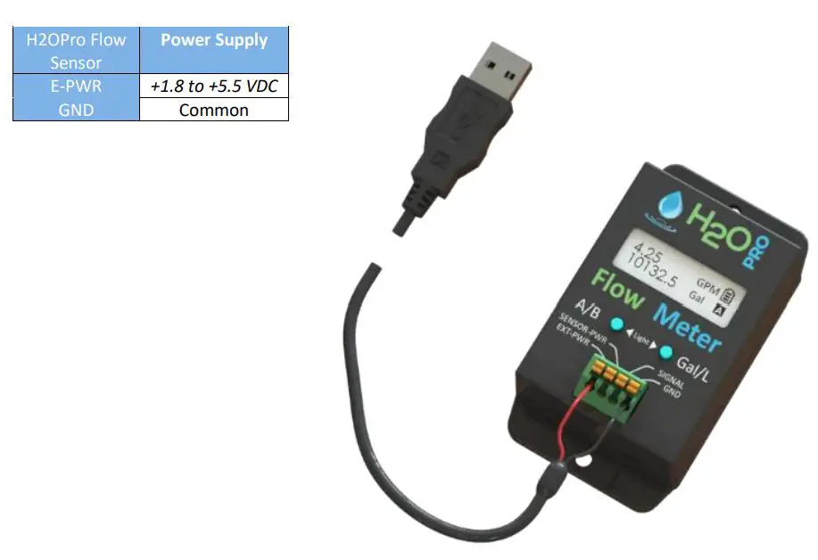 H2OPRO HA-1048 Flow Meter User Manual - External Power