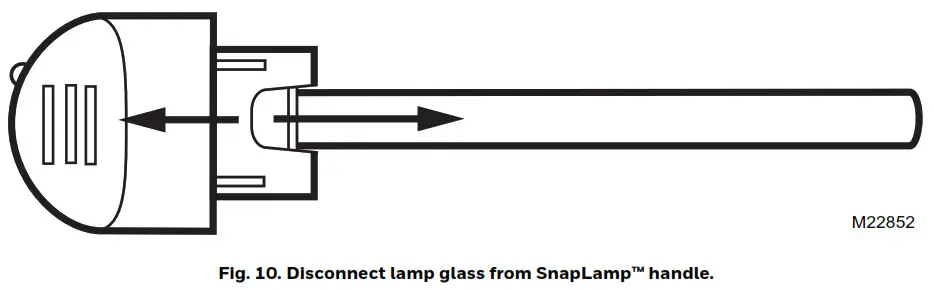 Honeywell Home UV100E Ultraviolet System - Disconnect lamp glass from SnapLamp™ handle