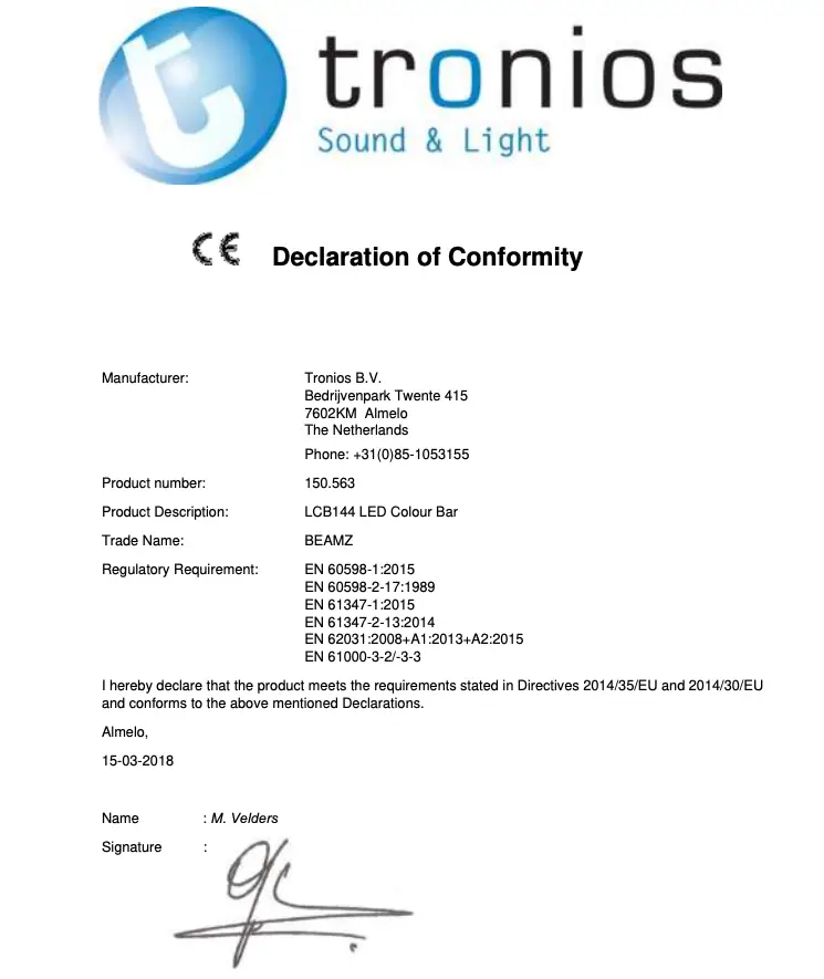 Declaration of Conformity