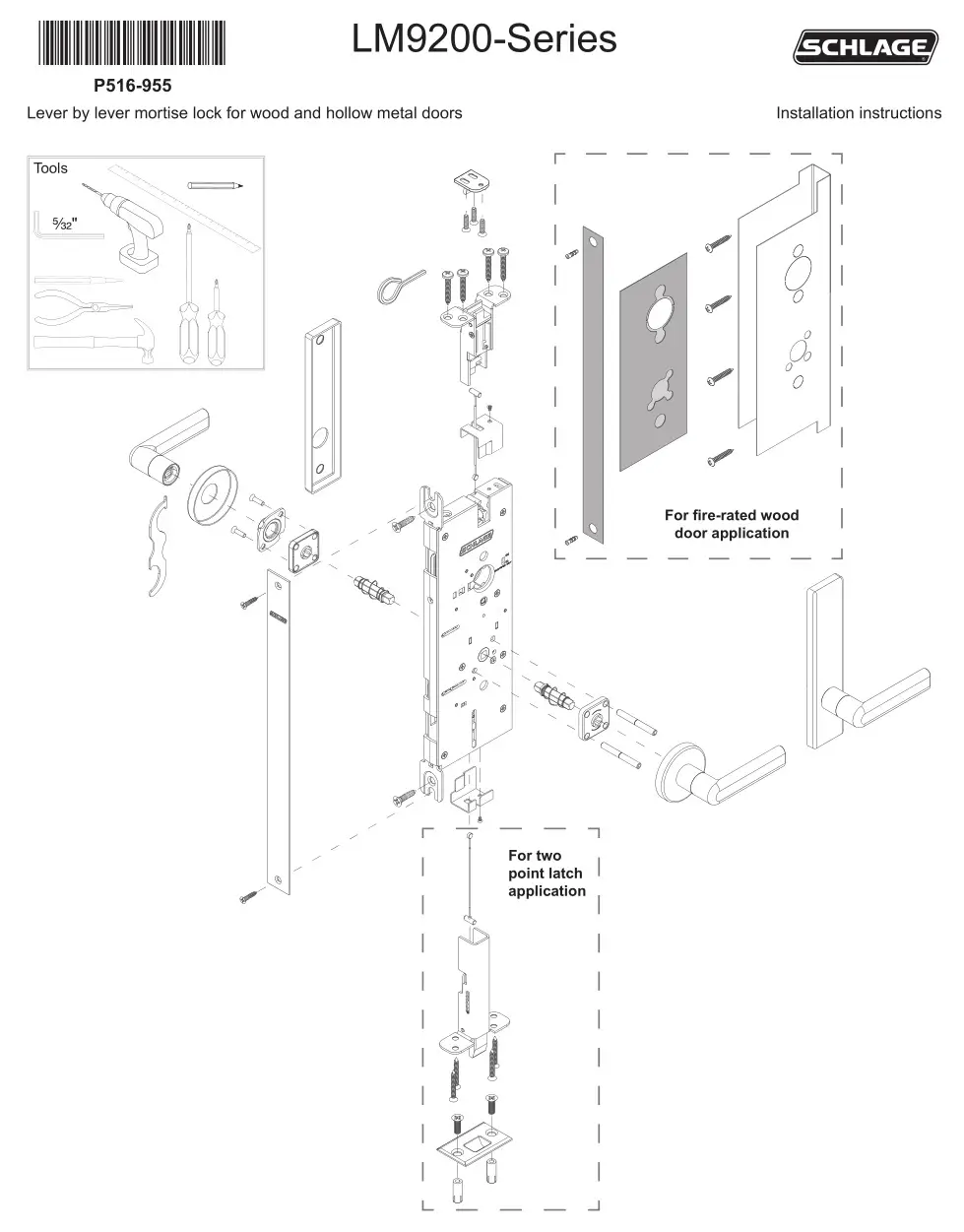 Schlage LM9200 Series Lock Installation Instructions