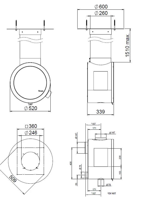 Nordpeis Me Ceiling Stove with DV Kit 2