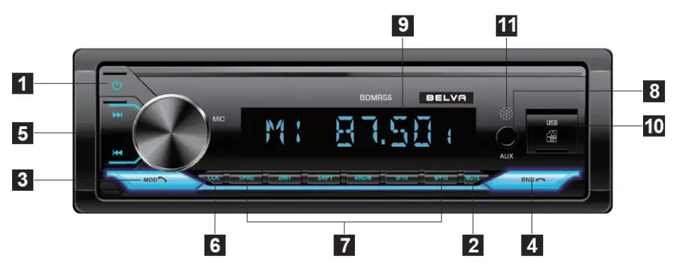 BELVA-BDMRS5-Single-DIN-CD-Car-Stereo -with-Bluetooth-fig-1