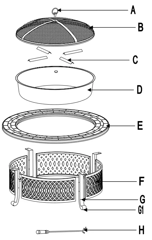 SUNJOY GROUP A301017500 Costa 40-Inch Round Steel Wood Burning Firepit Table - Fig 1