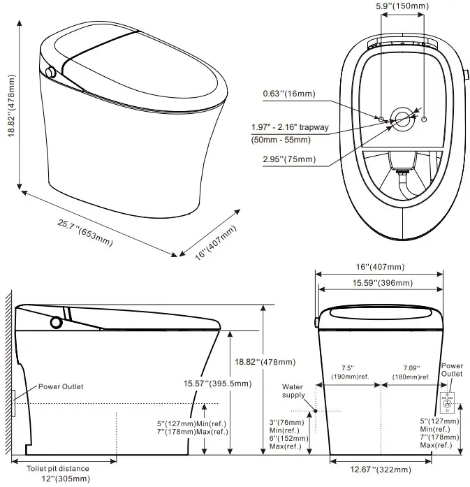 ANZZI TL-STSF851WH ENVO Aura Elongated Smart Bidet Toilet - fig1