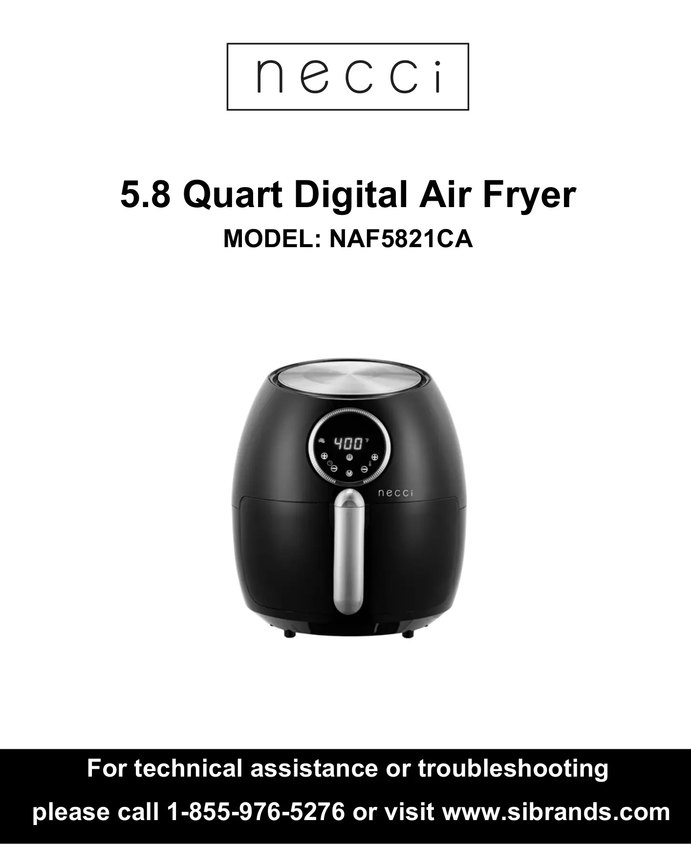 necci 5.8 Quart Digital Air Fryer NAF5821CA User Manual