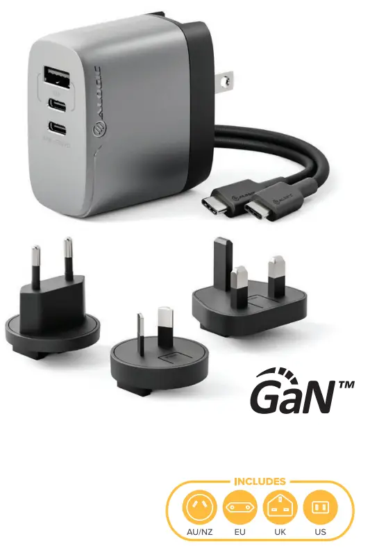 ALOGIC 67W Rapid Power 3 Port Multi Country GaN Charger