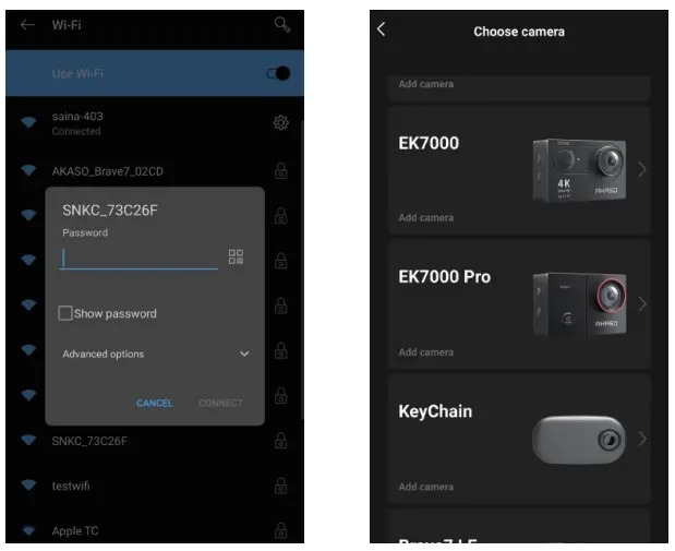 AKASO 4K30FPS Keychain Camera - CONNECTING