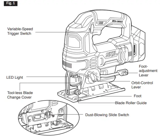 SKIL JS820301 20V 7 8 Inch Stroke Length Orbital Jigsaw - Fig. 1