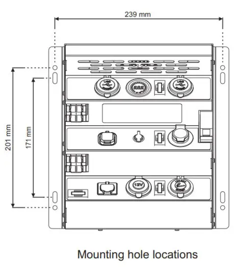 National Luna DC25 Distribution Box Dual Battery System & Colar Charger - Mounting hole locations