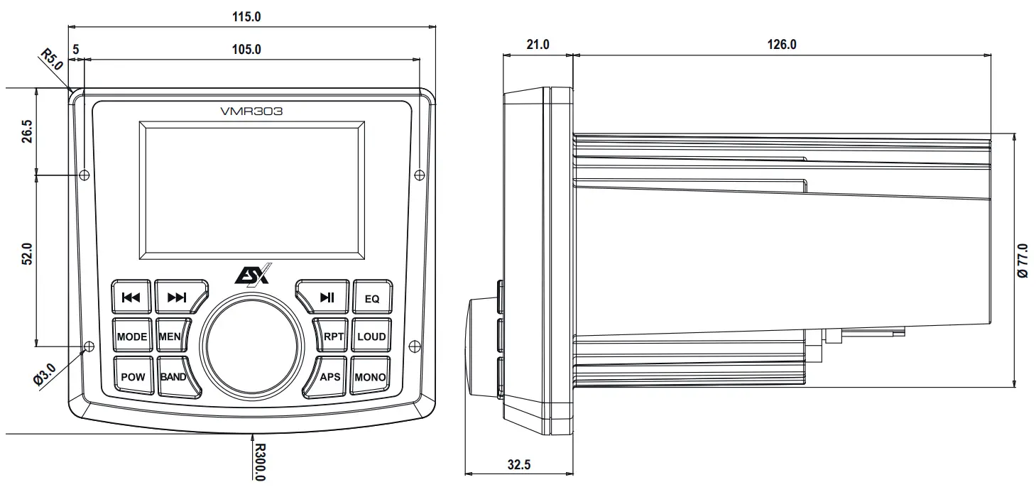 esxaudio VMR303 Marine Media Audio receiver - FIG 2