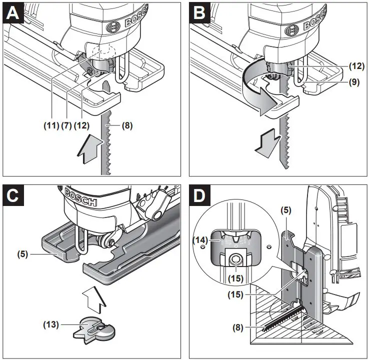 BOSCH GST 8000 E Professional Electric Jig Saw Instruction Manual - Fig A,B,C,D