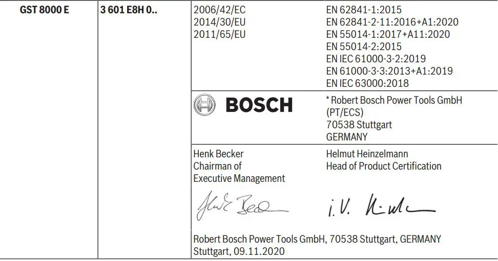 BOSCH GST 8000 E Professional Electric Jig Saw Instruction Manual - Signature