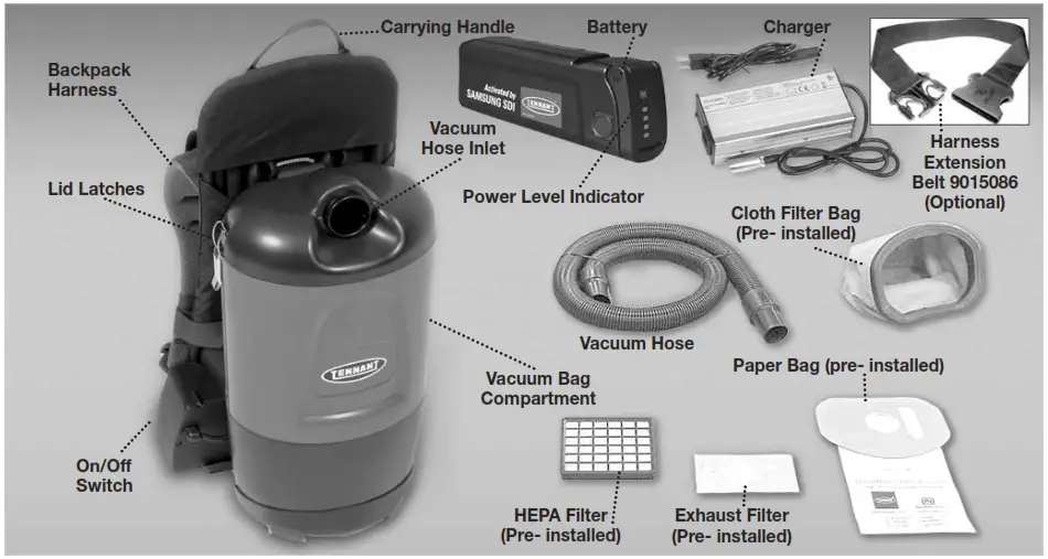 TENNANT V-BP-6B Commercial 36v Battery Backpack Vacuum Cleaner - MACHINE COMPONENTS