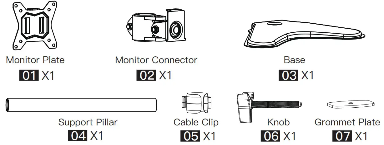HUANUO Monitor Stand - Supplied Parts and Hardware