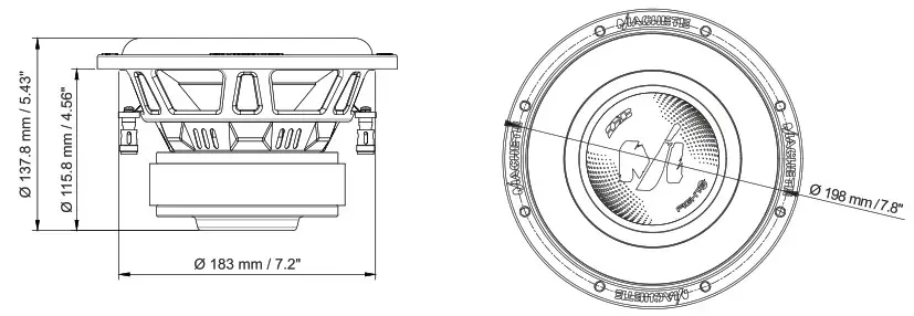 DeaF BONCe MF 08S D2 Machete 8-Inch Dual Voice Coil Subwoofer - DIMENSIONS 1