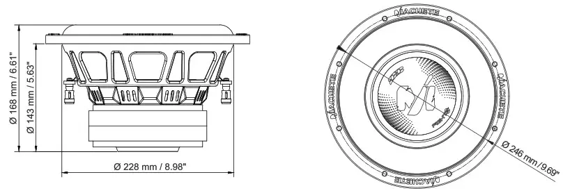DeaF BONCe MF 08S D2 Machete 8-Inch Dual Voice Coil Subwoofer - DIMENSIONS 2
