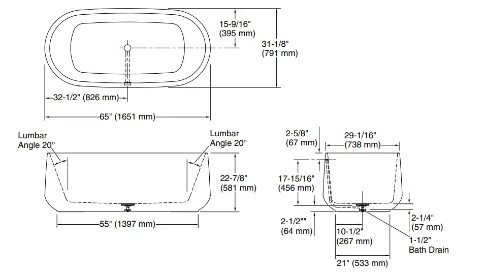 KOHLER K-8336 65 Inch x 31 Inch Freestanding Bath-1