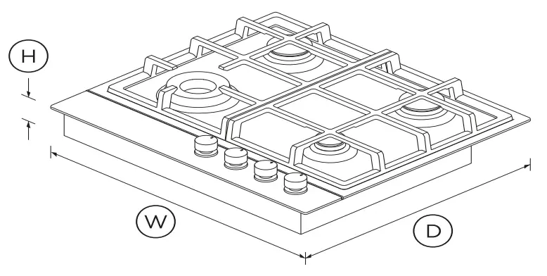 FISHER PAYKEL CG244DLPX1 N 24 Inch Gas on Steel Cooktop- DIMENSIONS