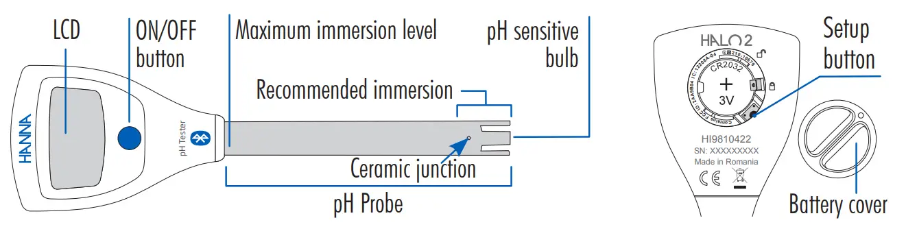 HANNA instruments HI9810422 Wireless pH Tester for Field - LCD DISPLAY
