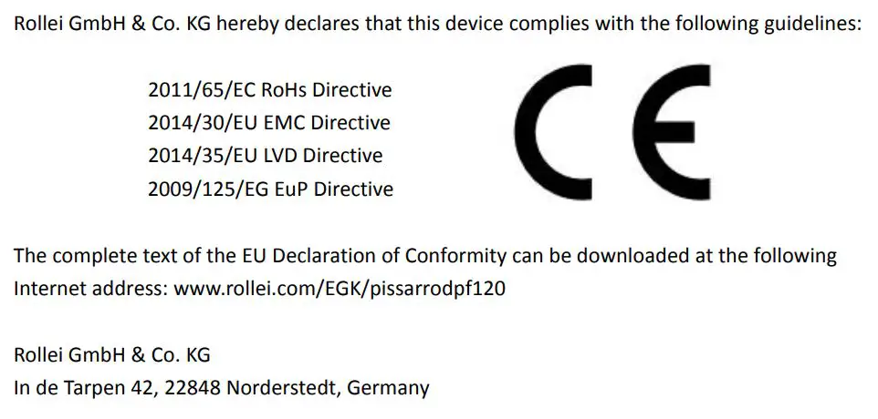 Rollei DPF-120 Pissarro Digital Photo Frame User Guide - Conformity