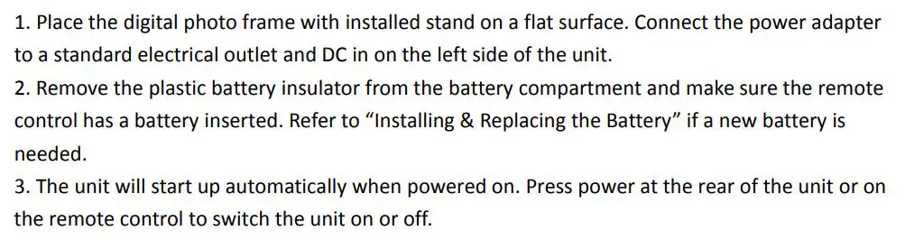 Rollei DPF-120 Pissarro Digital Photo Frame User Guide - Getting Started