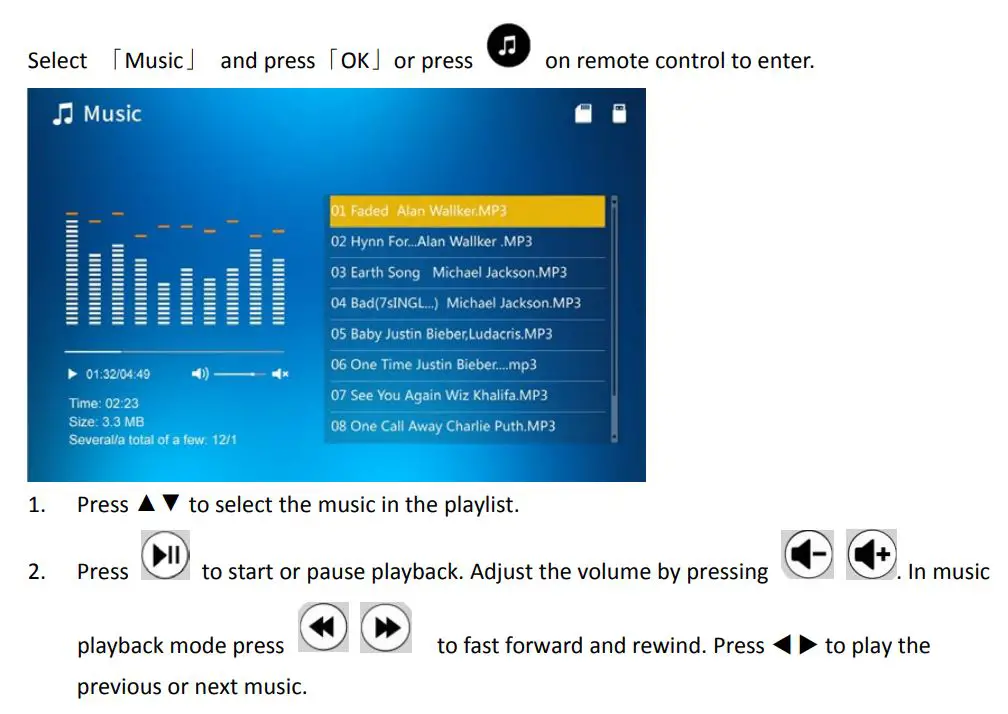 Rollei DPF-120 Pissarro Digital Photo Frame User Guide - Music mode