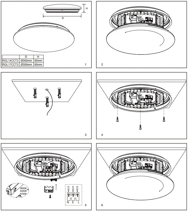ROBUS RGL14CCT3 01 Gleam 14W or 17W CCT Selectable Dimmable Surface Fitting IP54 White - Figure