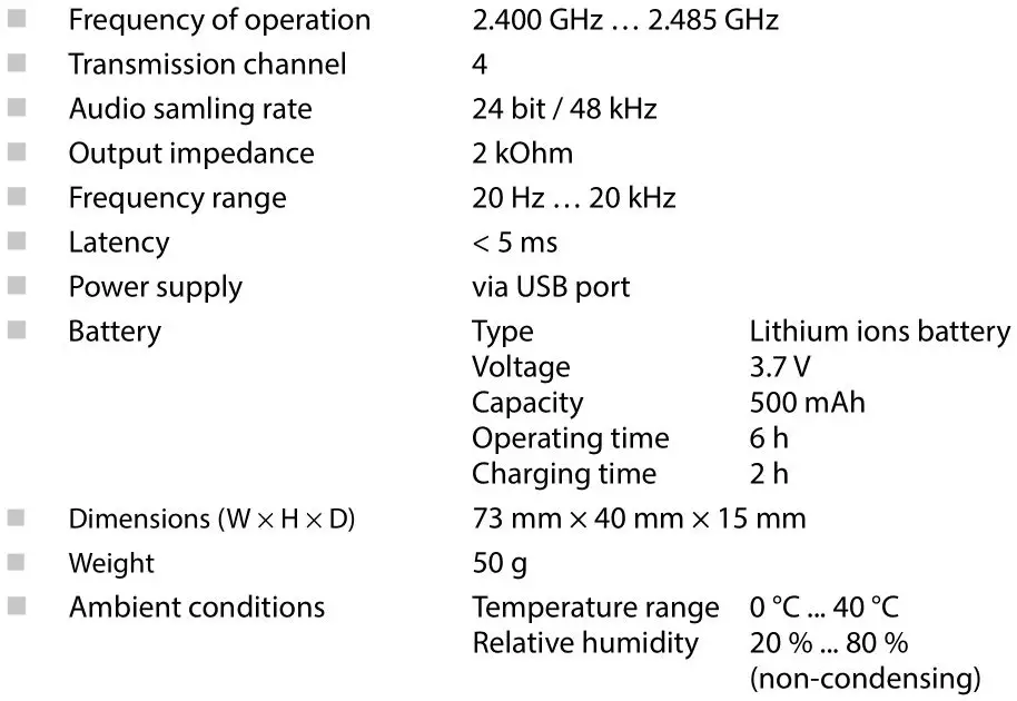 Thomann AirBorne Wi-2.4-GHz Instrument - Receiver specifications