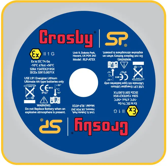 Crosby ATEX IECEX Radiolink Plus Wireless Load Cell - Atex IECEx certification markings
