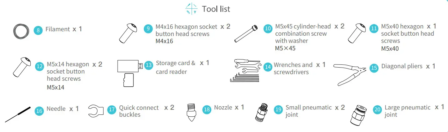 Ender 2 Pro 3D Printer - tool list