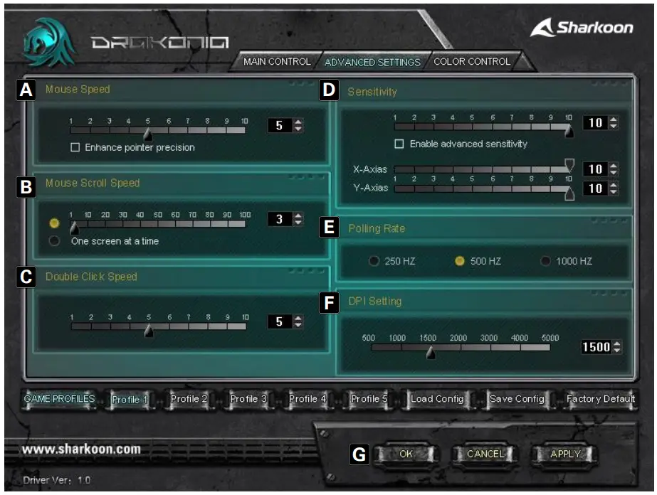 Sharkoon Drakonia Gaming Mouse - Advanced Settings