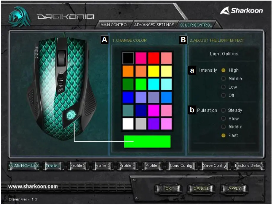 Sharkoon Drakonia Gaming Mouse - settings of the mouse