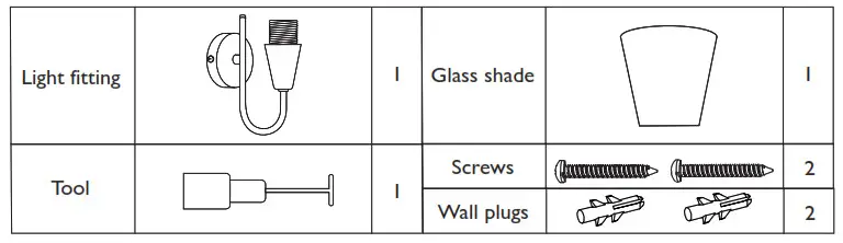 John Lewis Partners 70250111 Lulu Wall Light - Parts List