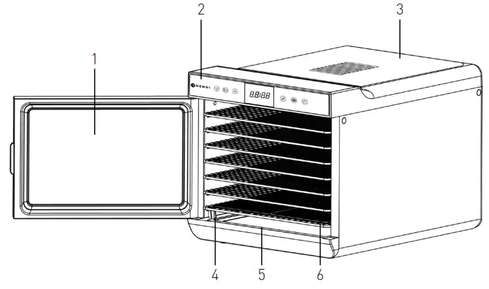 HENDI 229064 Food Dehydrator - Main parts of the appliance