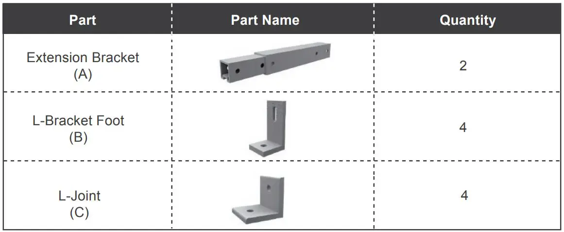 RENOGY MTS-TM100 Flat Roof Tilt Mount - Identification of Components