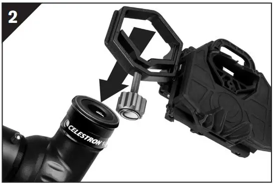 CELESTRON 81038 Universal Smartphone Adapter and Bluetooth Remote Instruction Manual - Then position the clamp over your eyepiece