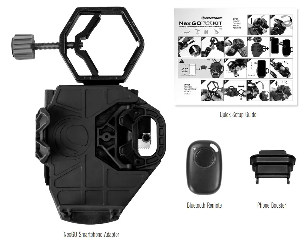 CELESTRON 81038 Universal Smartphone Adapter and Bluetooth Remote Instruction Manual - What’s in the Box