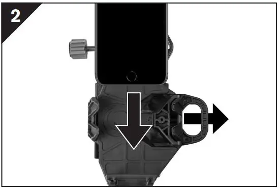 CELESTRON 81038 Universal Smartphone Adapter and Bluetooth Remote Instruction Manual - While holding the arm open, place your phone on the bed