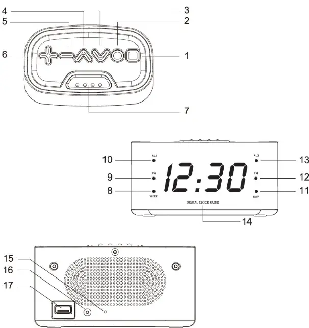 LENOXX CRU3128 Digital Dual Alarm FM Clock Radio- Control